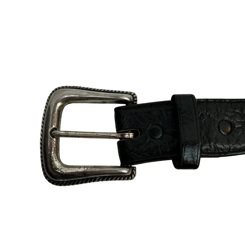 Tony Lama Black Leather Belt With Classic Western Silver Buckle Mens 40